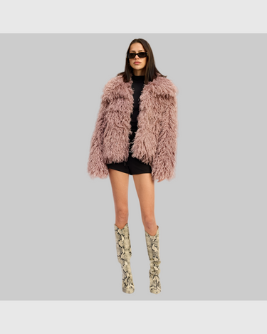 SHAGGY FAUR FUR COAT WITH COLLAR